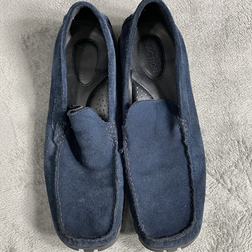 Kenneth Cole Reaction Shoes Mens 11.5 Blue Suede Slip On Driver Loafers Casual